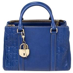 Pre Owned Carolina Herrera Blue Monogram Leather Matteo Tote