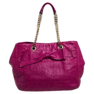 Pre Owned Carolina Herrera Fuchsia Monogram Leather Audrey Tote