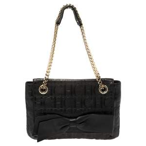 Pre Owned Carolina Herrera Black Monogram Leather Audrey Shoulder Bag