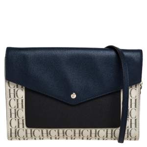 Pre Owned Carolina Herrera Multicolor Monogram Coated Canvas and Leather Envelope Flap Shoulder Bag