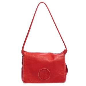 Pre Owned Carolina Herrera Red Leather Flap Shoulder Bag