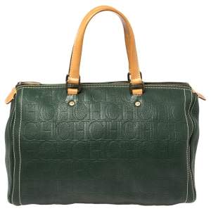 Pre Owned Carolina Herrera Green Monogram Leather large Andy Boston Bag