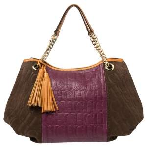 Pre Owned Carolina Herrera Multicolor Monogram Leather and Suede Tassel Hobo
