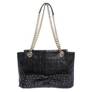 Pre Owned Carolina Herrera Black Studded Leather Audrey Shoulder Bag