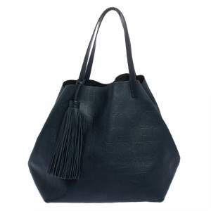 Pre Owned Carolina Herrera Blue Monogram Leather Matryoshka Tote