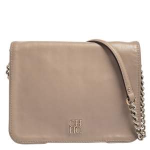 Pre Owned Carolina Herrera Beige Leather New Baltazar Flap Shoulder Bag