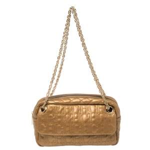 Pre Owned Carolina Herrera Bronze Leather Monogram Camera Bag