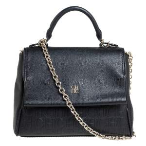 Carolina Herrera Black Leather Small Minuetto Top Handle Bag
