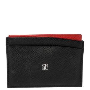 Pre Owned Carolina Herrera Black/Red Leather Card Holder