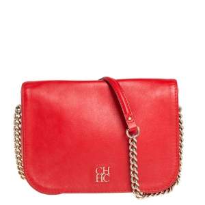 Pre Owned Carolina Herrera Red Leather New Baltazar Flap Shoulder Bag