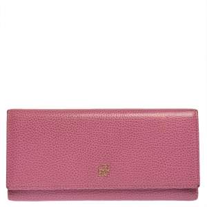 Pre Owned Carolina Herrera Pink Leather Flap Continental Wallet