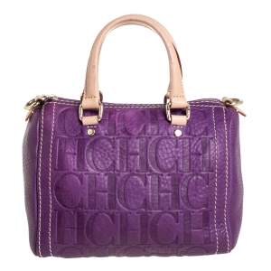Pre Owned Carolina Herrera Purple Monogram Leather Mini Andy Crossbody Bag