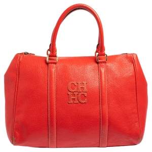 Pre Owned Carolina Herrera Red Leather Andy Boston Bag