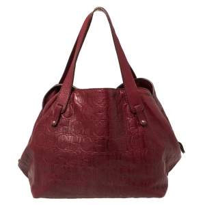 Pre Owned Carolina Herrera Burgundy Monogram Embossed Leather Middle Zip Satchel