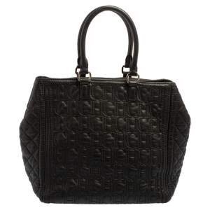 Pre Owned Carolina Herrera Monogram Embossed and Quilted Leather Tote 