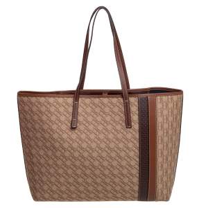 Pre Owned Carolina Herrera Beige/Brown Monogram Canvas and Leather Shopper Tote 