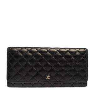 Pre Owned Carolina Herrera Black Quilted Leather Flap Wallet