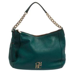 Pre Owned Carolina Herrera Green Leather Zip Hobo