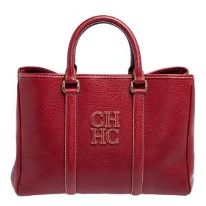 Pre Owned Carolina Herrera Red Grained Leather Matteo Tote
