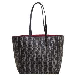 Pre Owned Carolina Herrera Dark Brown Monogram Coated Canvas and Leather Shopper Tote