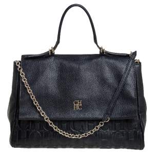 Pre Owned Carolina Herrera Black Leather  Minuetto Top Handle Bag