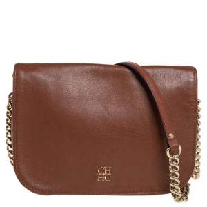 Pre Owned Carolina Herrera Brown Leather New Baltazar Flap Shoulder Bag