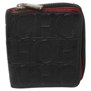 Pre Owned Carolina Herrera Black Monogram Leather Compact Wallet