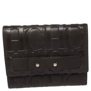 Pre Owned Carolina Herrera Brown Monogram Leather Trifold Wallet