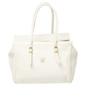 Pre Owned Carolina Herrera White Leather Tempo Collection Adagio Tote