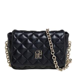 Pre Owned Carolina Herrera Quilted Leather Chain Crossbody Bag