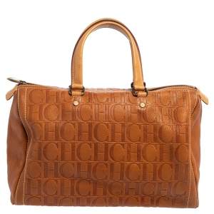 Pre Owned Carolina Herrera Brown Monogram Leather Large Andy Boston Bag