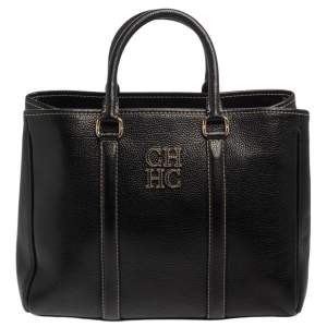Pre Owned Carolina Herrera Black Grained Leather Matteo Tote