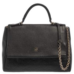 Carolina Herrera Black Leather Minuetto Flap Top Handle Bag