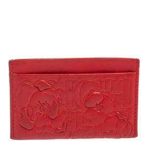 Pre Owned Carolina Herrera Red Embossed Leather Card Holder