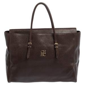Pre Owned Carolina Herrera Brown Leather Tempo Collection Adagio Tote