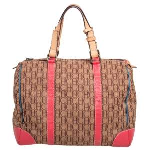 Pre Owned Carolina Herrera Multicolor Signature Canvas and Leather Andy Boston Bag