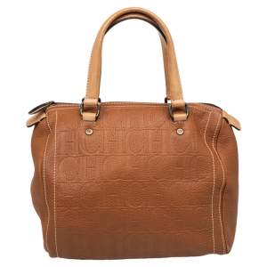 Pre Owned Carolina Herrera Brown Monogram Leather Medium Andy Boston Bag
