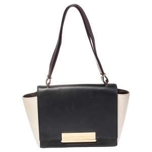 Pre Owned Carolina Herrera Tri Color Leather Logo Metal Flap Shoulder Bag