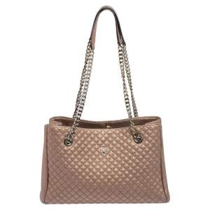 Pre Owned Carolina Herrera Metallic Copper Micro Quilted Leather Chain Tote
