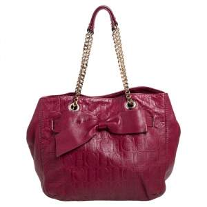 Pre Owned Carolina Herrera Maroon Monogram Leather Audrey Tote