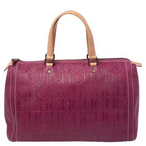 Pre Owned Carolina Herrera Magenta Monogram Leather Large Andy Boston Bag