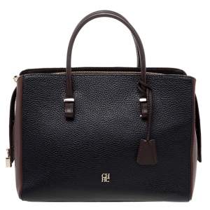 Pre Owned CH Carolina Herrera Black/ Brown Leather Tote