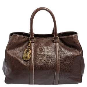 Pre Owned Carolina Herrera Brown Leather Large Matteo Tote