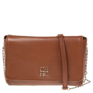 Pre Owned Carolina Herrera Brown Leather New Baltazar Shoulder Bag