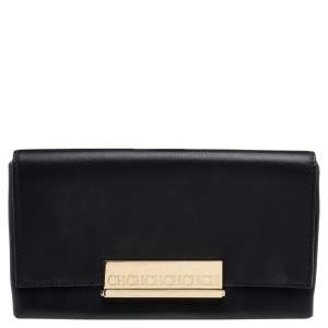 Pre Owned Carolina Herrera Black Leather Flap Clutch