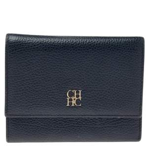 Carolina Herrera Dark Blue Leather Tri Fold Wallet