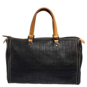 Pre Owned Carolina Herrera Dark Blue Monogram Leather Large Andy Boston Bag