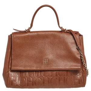 Carolina Herrera Brown Leather Minuetto Top Handle Bag