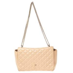 Pre Owned Carolina Herrera Beige Quilted Leather Chain Shoulder Bag