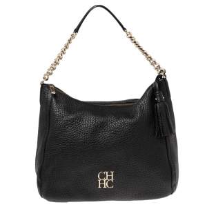 Pre Owned Carolina Herrera Black Leather Chain Tassel Hobo